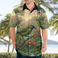 Bellbird New Zealand Personalised Hawaiian Shirt Korimako Harakeke Flower Native Forest LT22 - Polynesian Pride