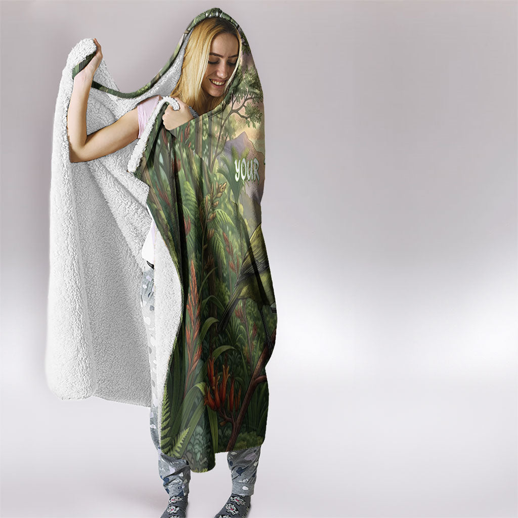 Bellbird New Zealand Personalised Hooded Blanket Korimako Harakeke Flower Native Forest