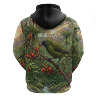 Bellbird New Zealand Personalised Hoodie Korimako Harakeke Flower Native Forest LT22 - Polynesian Pride