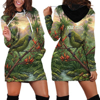 Bellbird New Zealand Personalised Hoodie Dress Korimako Harakeke Flower Native Forest LT22 - Polynesian Pride