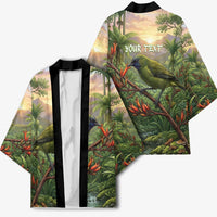 Bellbird New Zealand Personalised Kimono Korimako Harakeke Flower Native Forest