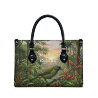 Bellbird New Zealand Personalised Leather Bag Korimako Harakeke Flower Native Forest