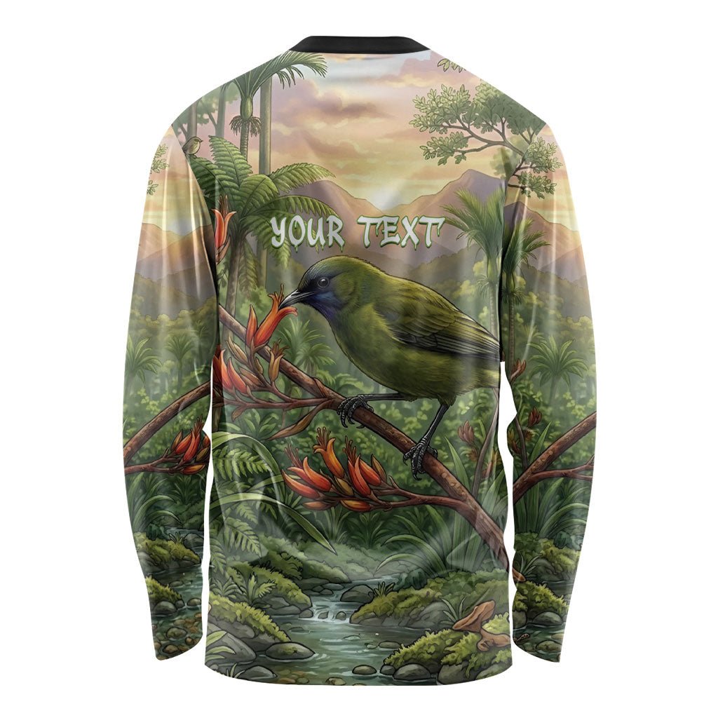 Bellbird New Zealand Personalised Long Sleeve Shirt Korimako Harakeke Flower Native Forest LT22 - Polynesian Pride