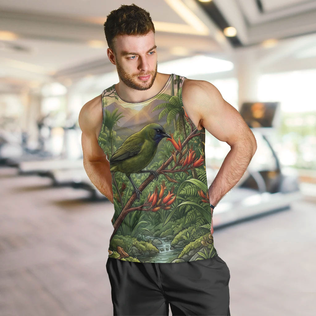 Bellbird New Zealand Personalised Men Tank Top Korimako Harakeke Flower Native Forest