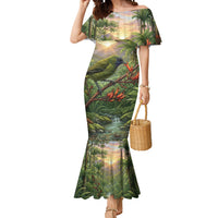 Bellbird New Zealand Personalised Mermaid Dress Korimako Harakeke Flower Native Forest LT22 Women Green - Polynesian Pride