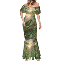 Bellbird New Zealand Personalised Mermaid Dress Korimako Harakeke Flower Native Forest LT22 - Polynesian Pride