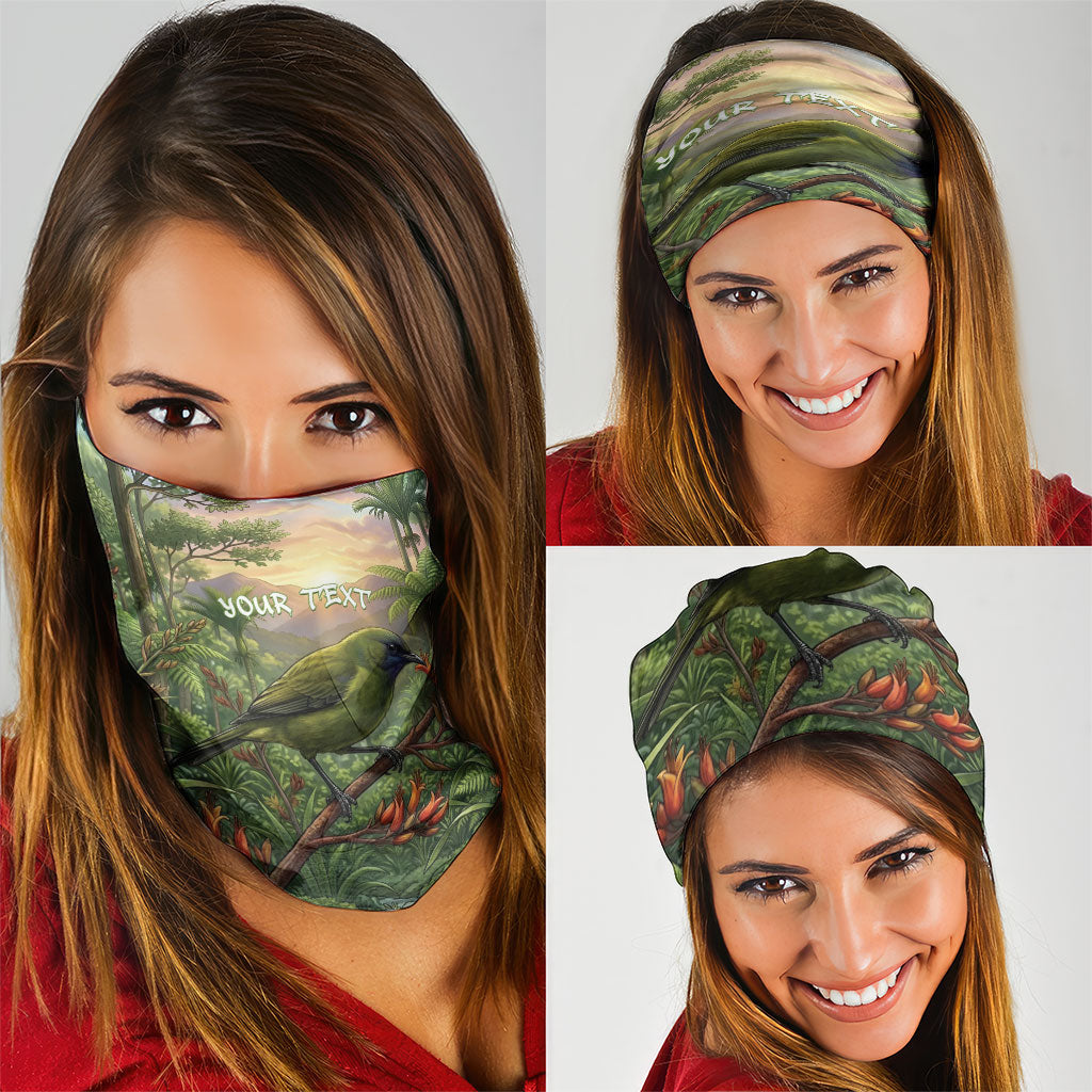 Bellbird New Zealand Personalised Neck Gaiter Korimako Harakeke Flower Native Forest