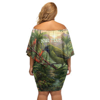 Bellbird New Zealand Personalised Off Shoulder Short Dress Korimako Harakeke Flower Native Forest LT22 - Polynesian Pride