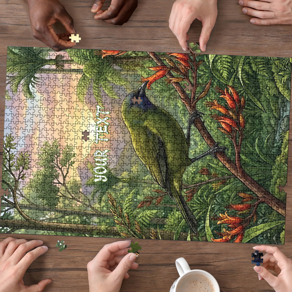 Bellbird New Zealand Personalised Puzzle Korimako Harakeke Flower Native Forest