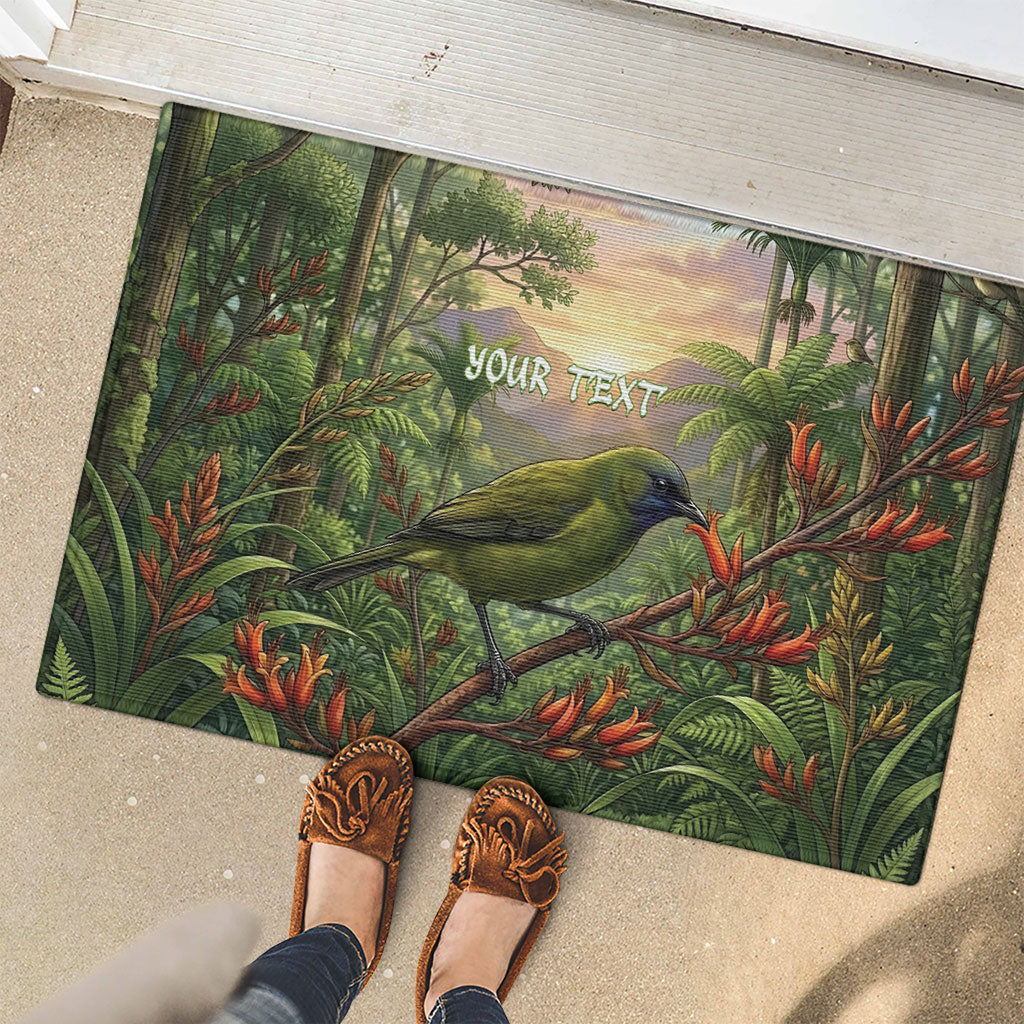 Bellbird New Zealand Personalised Rubber Doormat Korimako Harakeke Flower Native Forest