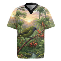 Bellbird New Zealand Personalised Rugby Jersey Korimako Harakeke Flower Native Forest