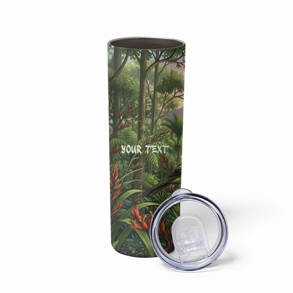 Bellbird New Zealand Personalised Skinny Tumbler Korimako Harakeke Flower Native Forest LT22 - Polynesian Pride