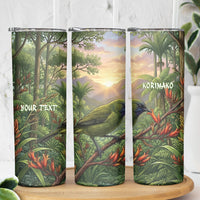 Bellbird New Zealand Personalised Skinny Tumbler Korimako Harakeke Flower Native Forest LT22 - Polynesian Pride
