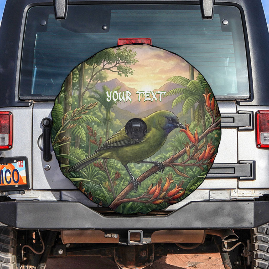 Bellbird New Zealand Personalised Spare Tire Cover Korimako Harakeke Flower Native Forest LT22 Green - Polynesian Pride