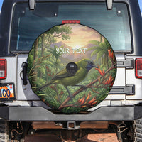 Bellbird New Zealand Personalised Spare Tire Cover Korimako Harakeke Flower Native Forest LT22 Green - Polynesian Pride