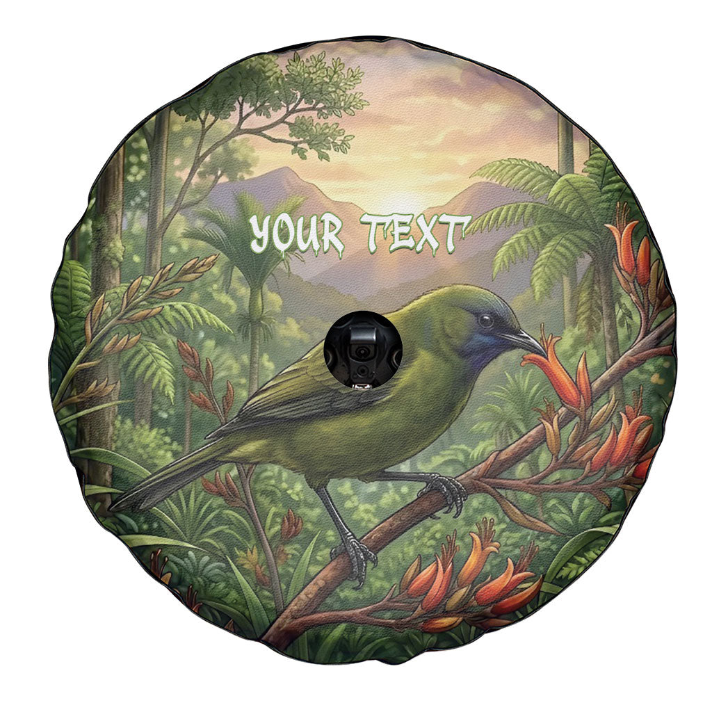 Bellbird New Zealand Personalised Spare Tire Cover Korimako Harakeke Flower Native Forest LT22 - Polynesian Pride