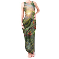 Bellbird New Zealand Personalised Tank Maxi Dress Korimako Harakeke Flower Native Forest LT22 Women Green - Polynesian Pride