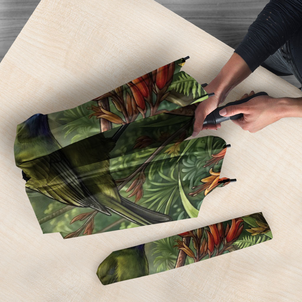 Bellbird New Zealand Personalised Umbrella Korimako Harakeke Flower Native Forest