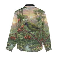 Bellbird New Zealand Personalised Women Casual Shirt Korimako Harakeke Flower Native Forest LT22 - Polynesian Pride