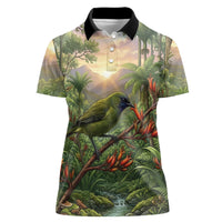 Bellbird New Zealand Personalised Women Polo Shirt Korimako Harakeke Flower Native Forest LT22 Female Green - Polynesian Pride