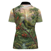 Bellbird New Zealand Personalised Women Polo Shirt Korimako Harakeke Flower Native Forest LT22 - Polynesian Pride