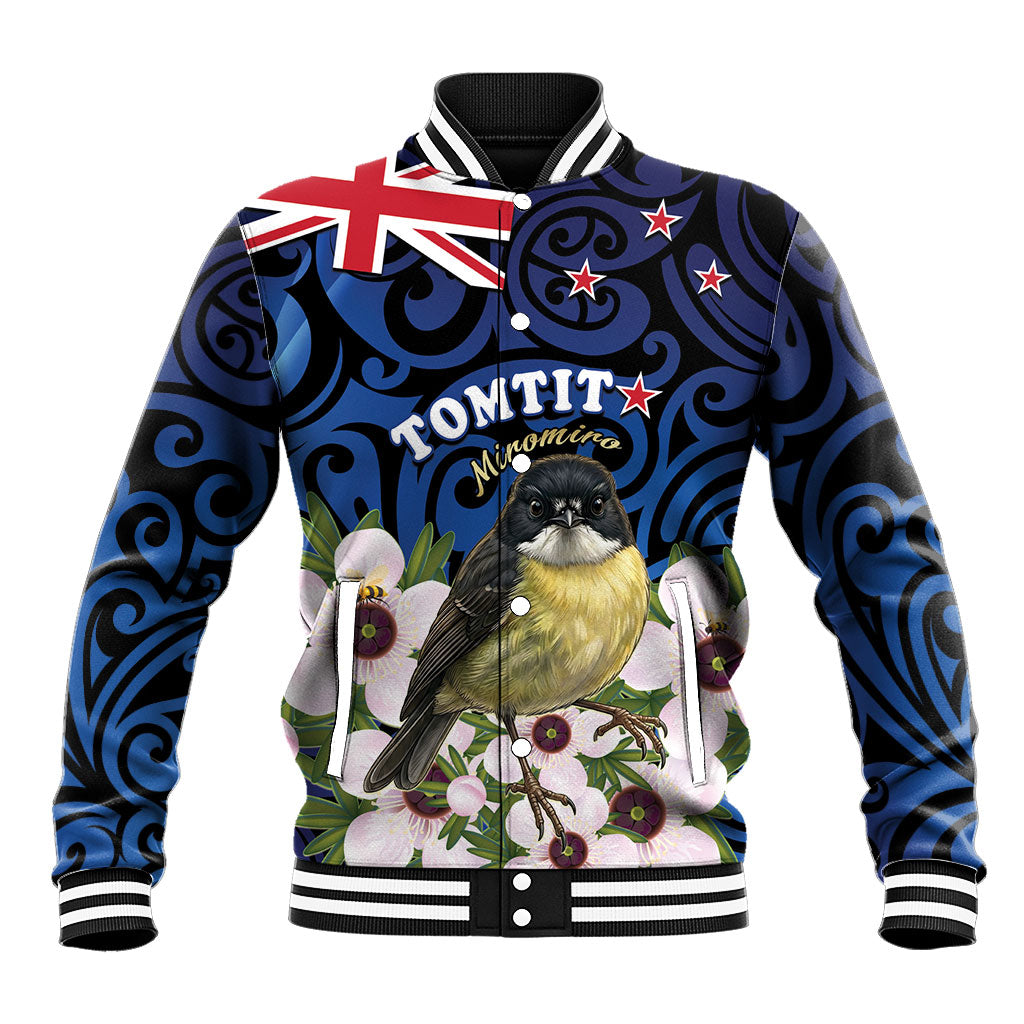 Tomtit New Zealand Personalised Baseball Jacket Miromiro Manuka Flower Maori Pattern
