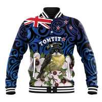 Tomtit New Zealand Personalised Baseball Jacket Miromiro Manuka Flower Maori Pattern