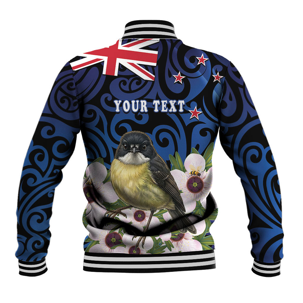 Tomtit New Zealand Personalised Baseball Jacket Miromiro Manuka Flower Maori Pattern