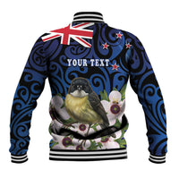 Tomtit New Zealand Personalised Baseball Jacket Miromiro Manuka Flower Maori Pattern