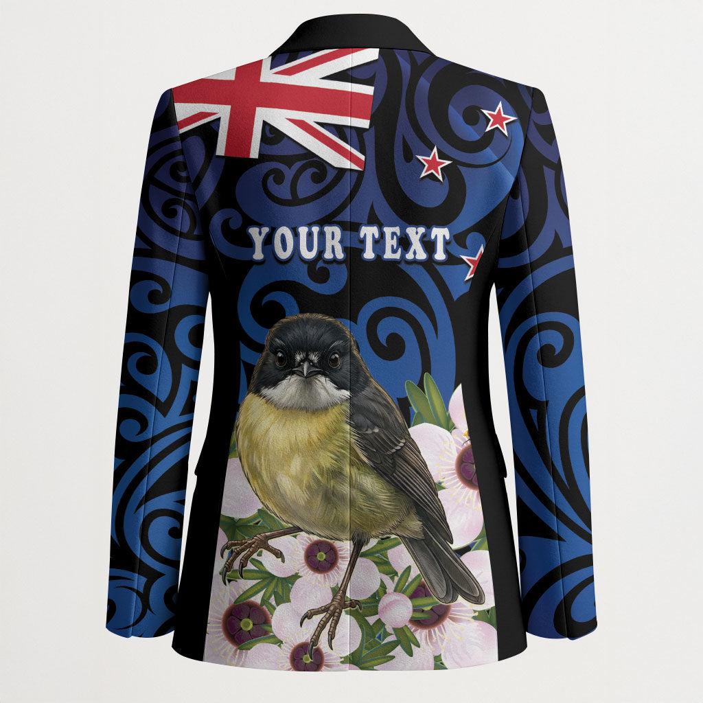 Tomtit New Zealand Personalised Blazer Miromiro Manuka Flower Maori Pattern