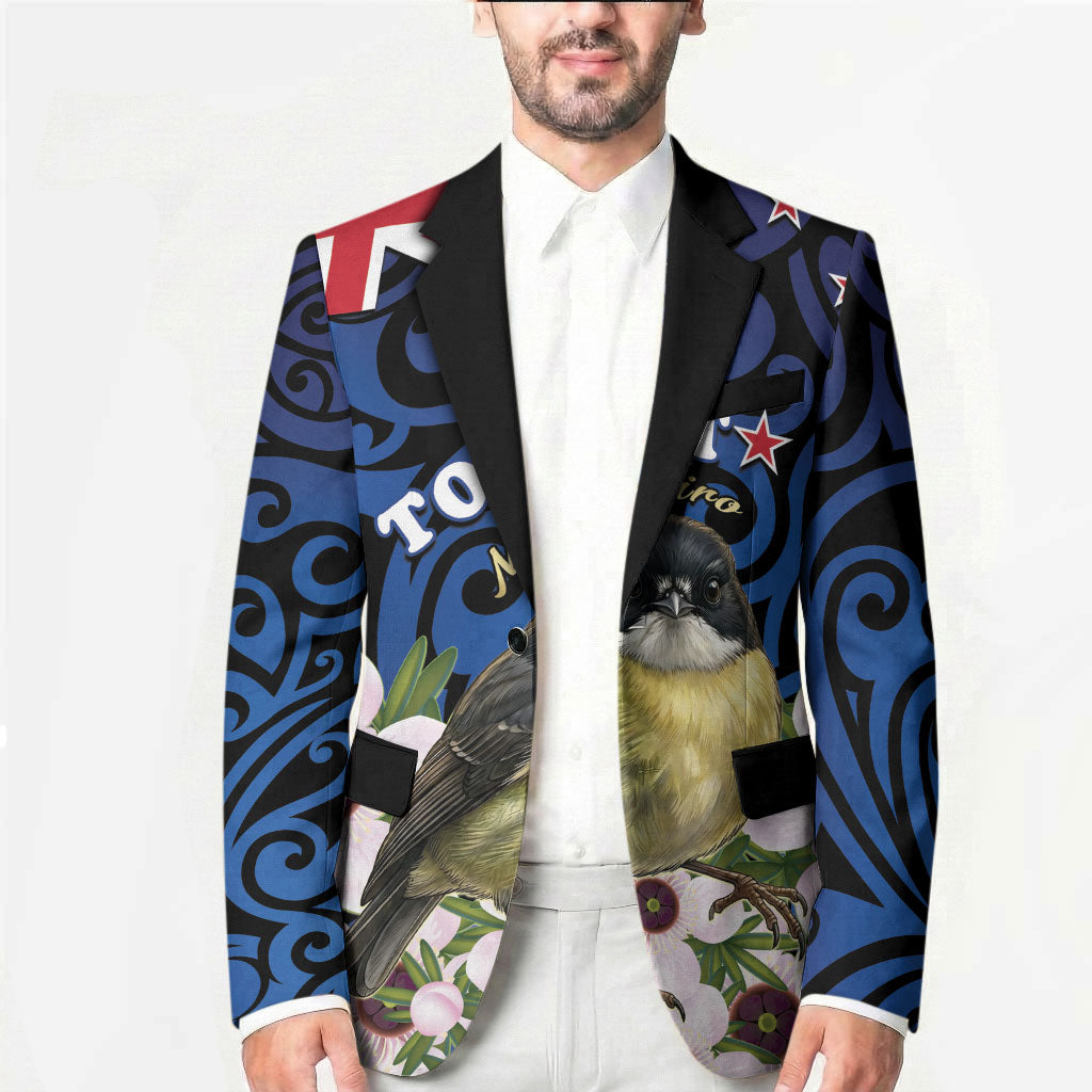 Tomtit New Zealand Personalised Blazer Miromiro Manuka Flower Maori Pattern