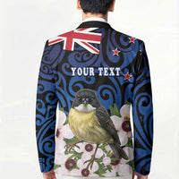 Tomtit New Zealand Personalised Blazer Miromiro Manuka Flower Maori Pattern