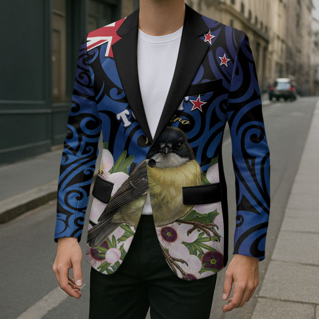 Tomtit New Zealand Personalised Blazer Miromiro Manuka Flower Maori Pattern