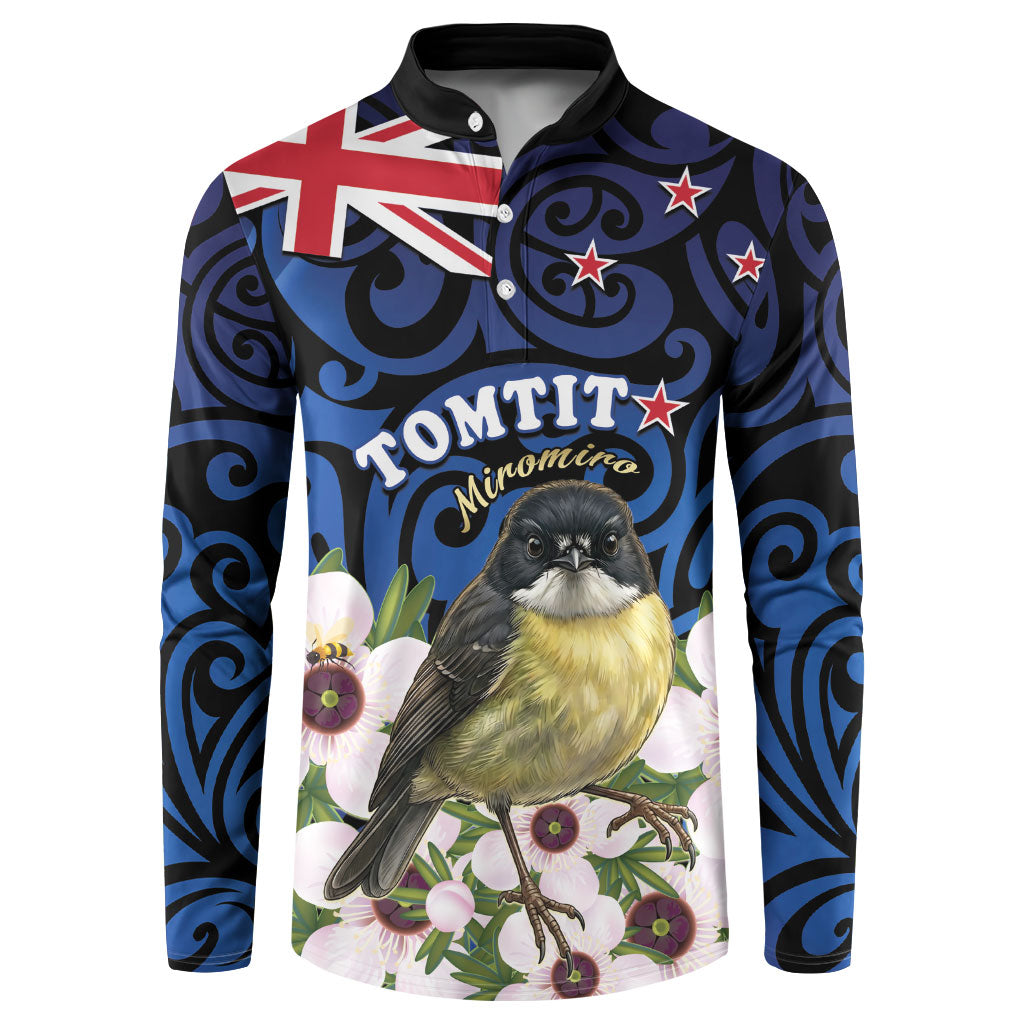 Tomtit New Zealand Personalised Button Sweatshirt Miromiro Manuka Flower Maori Pattern