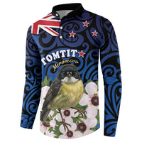 Tomtit New Zealand Personalised Button Sweatshirt Miromiro Manuka Flower Maori Pattern