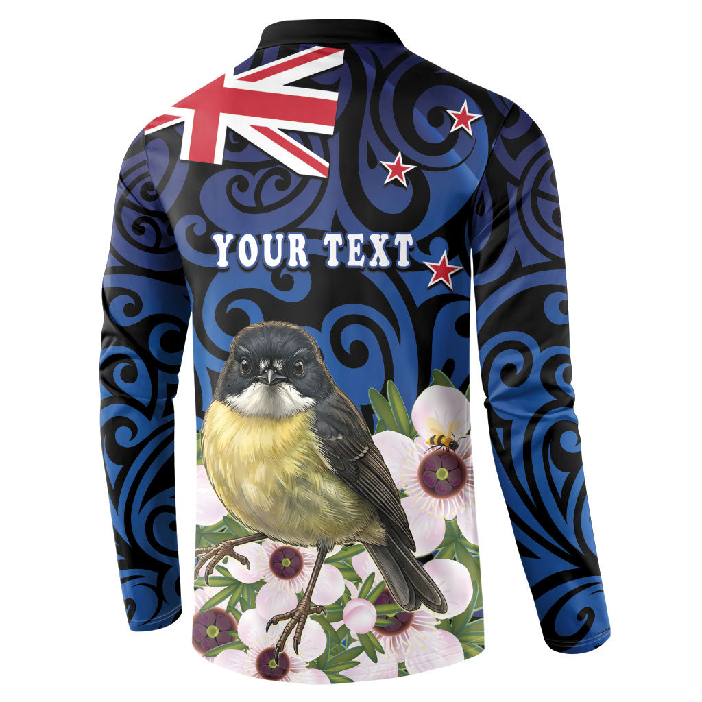 Tomtit New Zealand Personalised Button Sweatshirt Miromiro Manuka Flower Maori Pattern