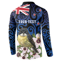 Tomtit New Zealand Personalised Button Sweatshirt Miromiro Manuka Flower Maori Pattern