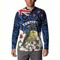 Tomtit New Zealand Personalised Button Sweatshirt Miromiro Manuka Flower Maori Pattern