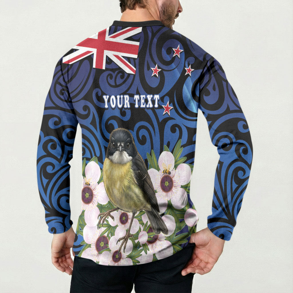 Tomtit New Zealand Personalised Button Sweatshirt Miromiro Manuka Flower Maori Pattern