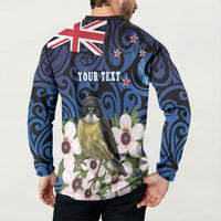 Tomtit New Zealand Personalised Button Sweatshirt Miromiro Manuka Flower Maori Pattern