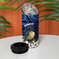 Tomtit New Zealand Personalised 4 in 1 Can Cooler Tumbler Miromiro Manuka Flower Maori Pattern LT22 - Polynesian Pride