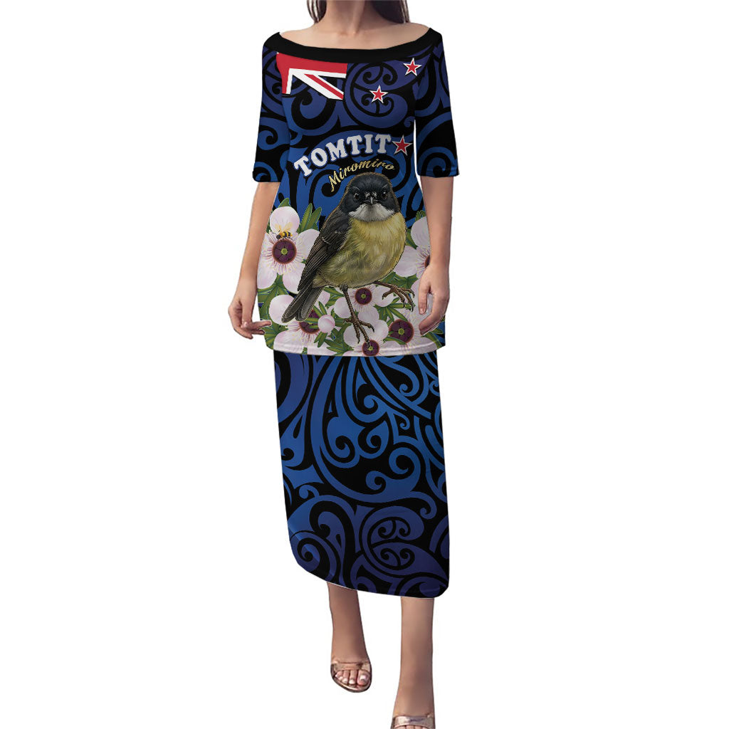 Tomtit New Zealand Personalised Family Matching Puletasi and Hawaiian Shirt Miromiro Manuka Flower Maori Pattern
