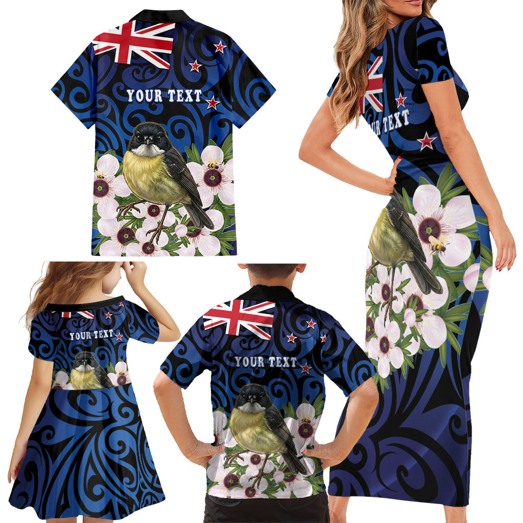 Tomtit New Zealand Personalised Family Matching Short Sleeve Bodycon Dress and Hawaiian Shirt Miromiro Manuka Flower Maori Pattern LT22 - Polynesian Pride