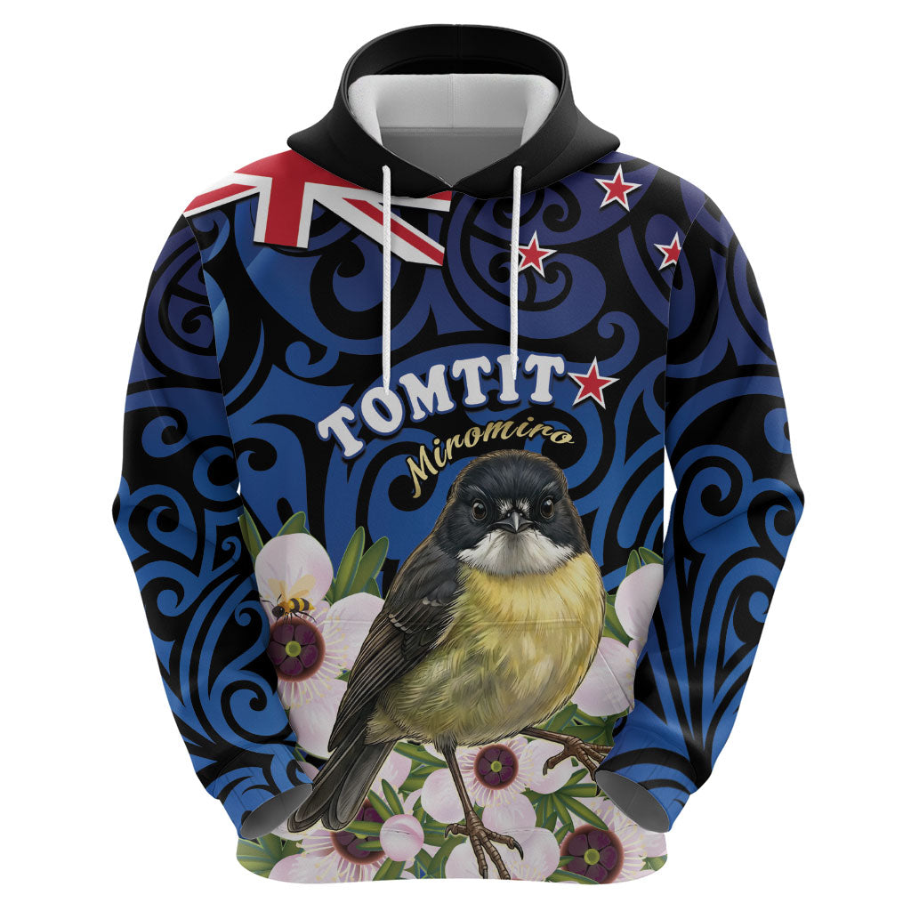 Tomtit New Zealand Personalised Hoodie Miromiro Manuka Flower Maori Pattern