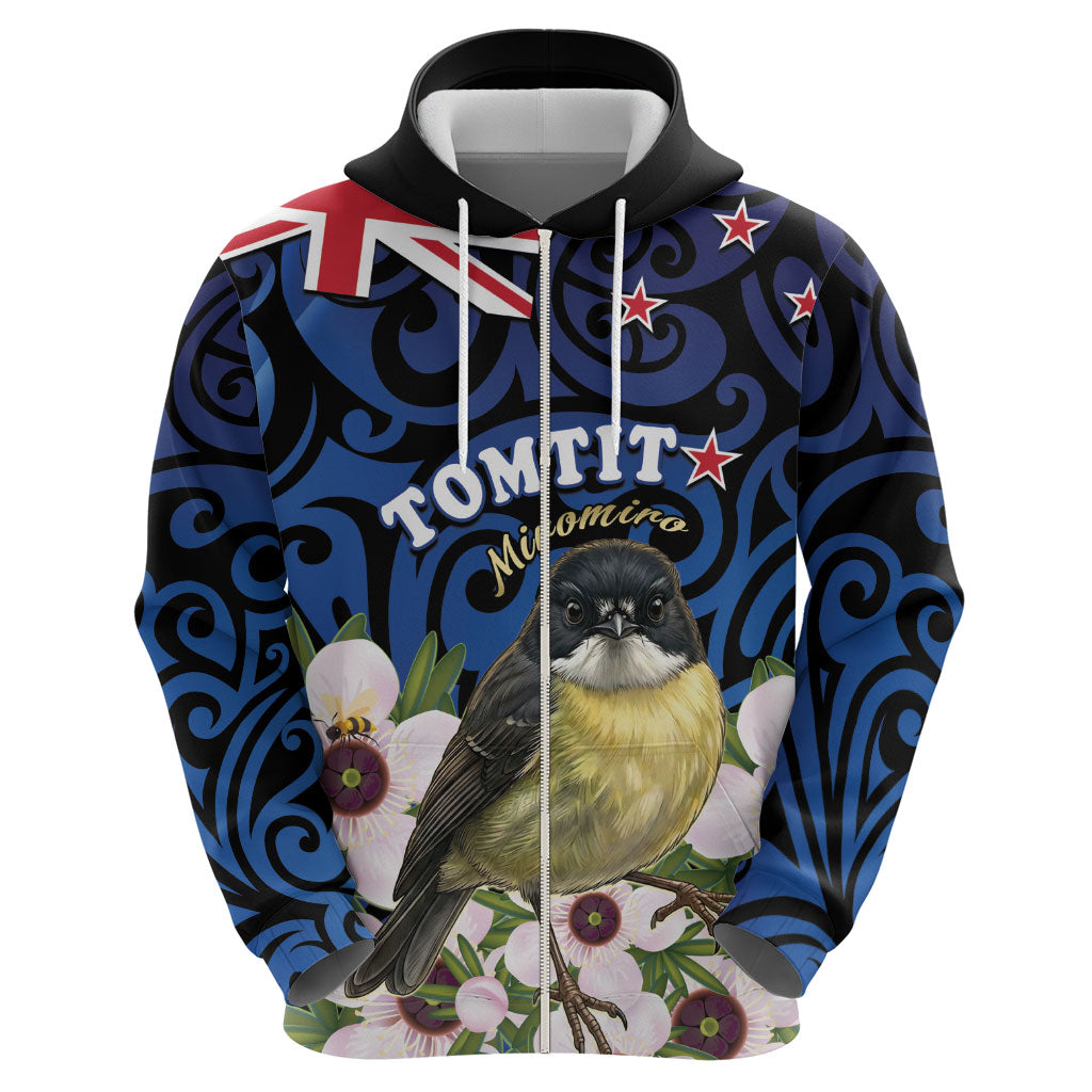 Tomtit New Zealand Personalised Hoodie Miromiro Manuka Flower Maori Pattern