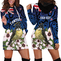Tomtit New Zealand Personalised Hoodie Dress Miromiro Manuka Flower Maori Pattern LT22 - Polynesian Pride