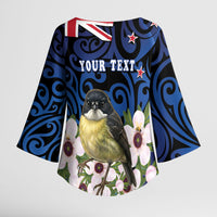 Tomtit New Zealand Personalised Kimono Sleeve Blouse Miromiro Manuka Flower Maori Pattern LT22 - Polynesian Pride