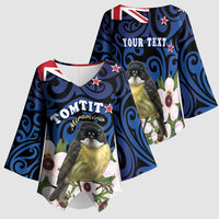 Tomtit New Zealand Personalised Kimono Sleeve Blouse Miromiro Manuka Flower Maori Pattern LT22 - Polynesian Pride