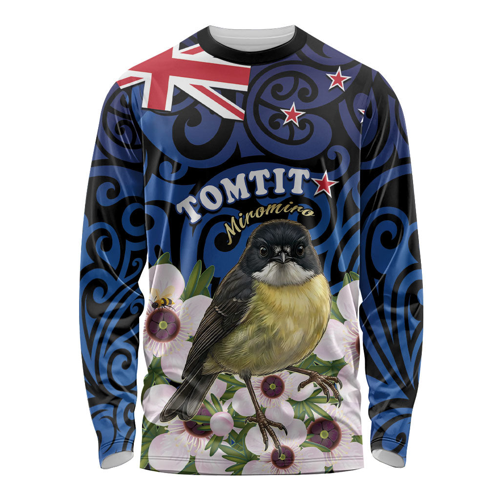 Tomtit New Zealand Personalised Long Sleeve Shirt Miromiro Manuka Flower Maori Pattern