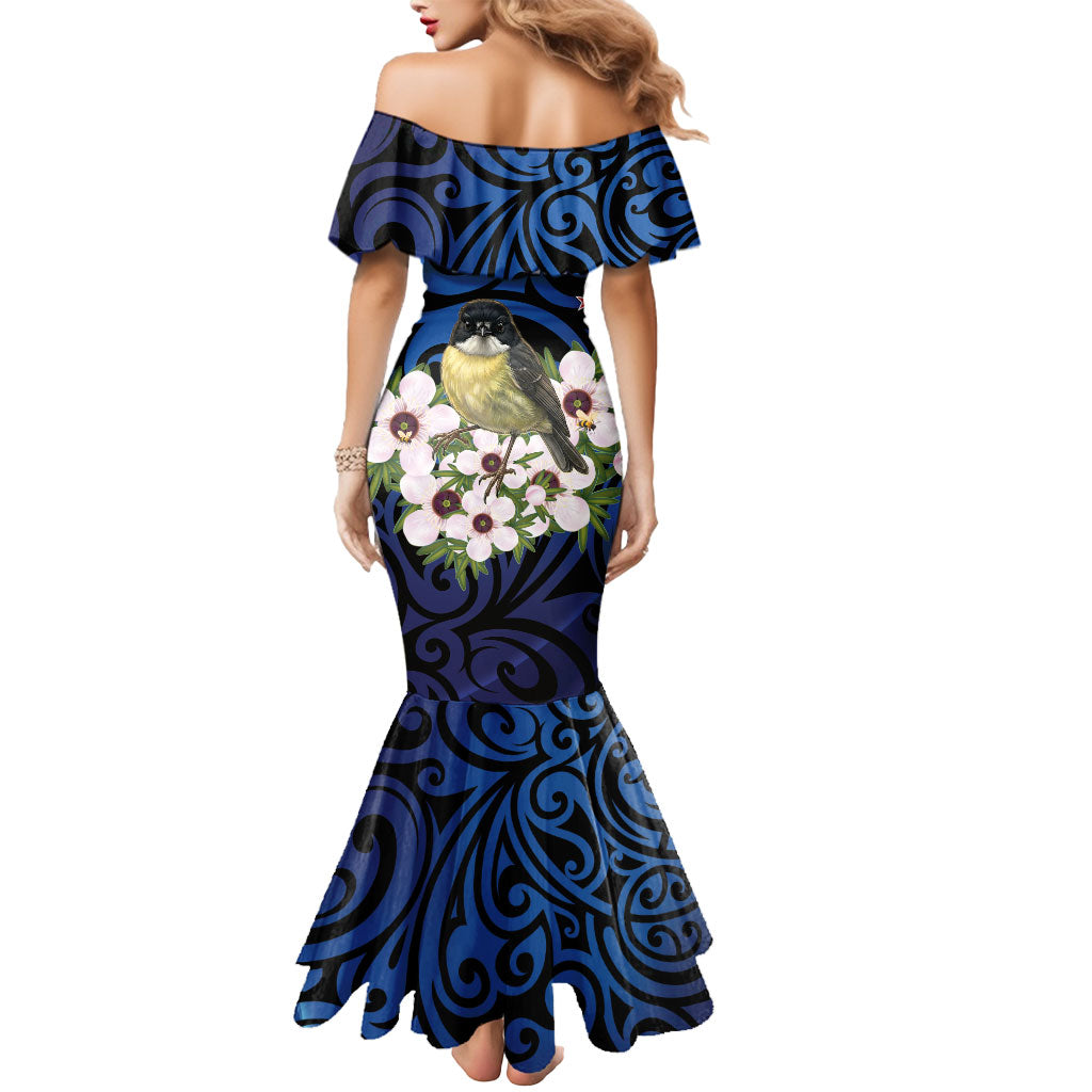 Tomtit New Zealand Personalised Mermaid Dress Miromiro Manuka Flower Maori Pattern